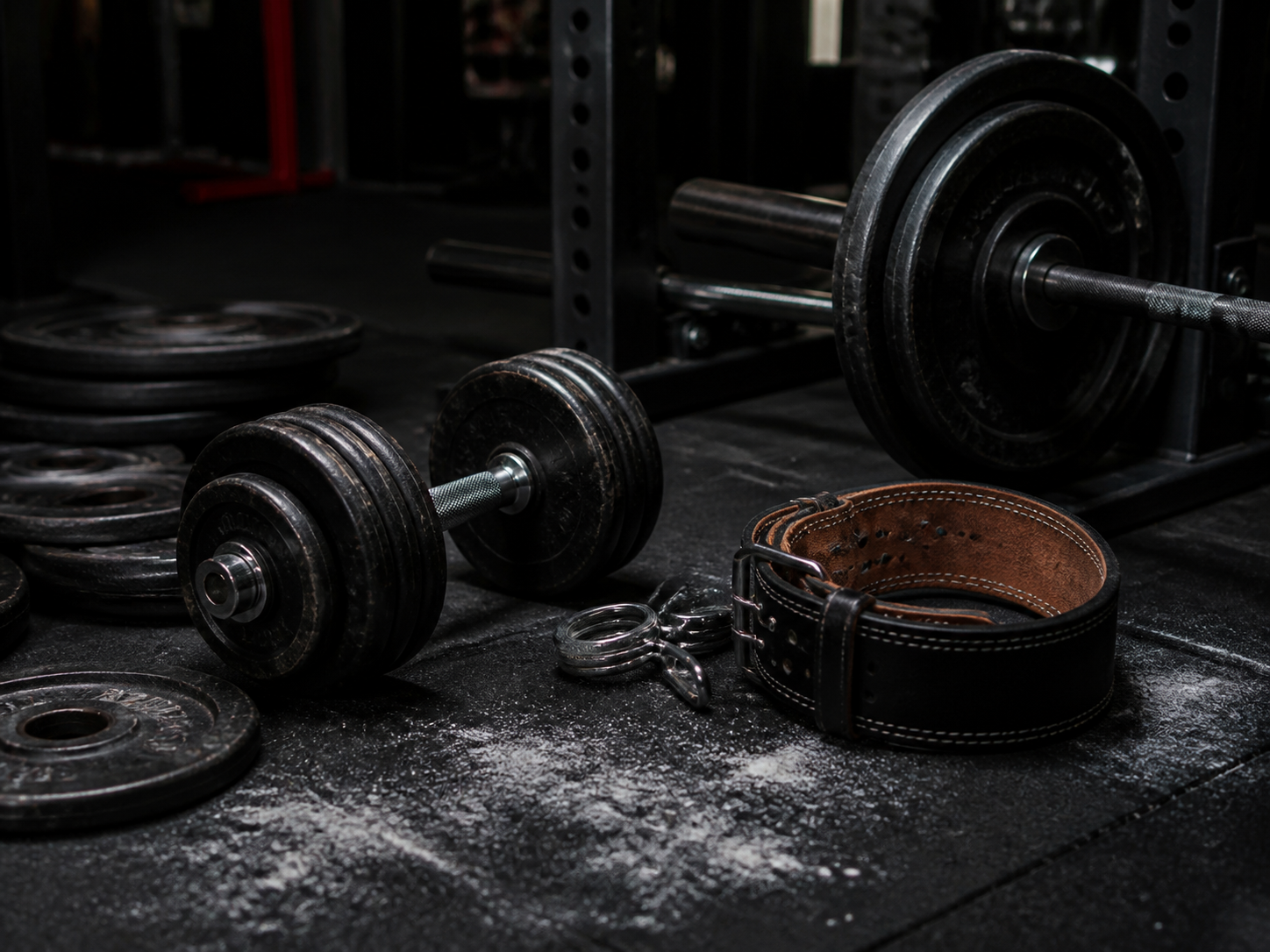 Powerlifting weights and gym equipment